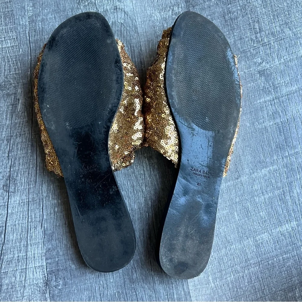 Zara Gold Sequin Knot Slide Sandals Statement Summer Slides Size 41 - Picture 10 of 10